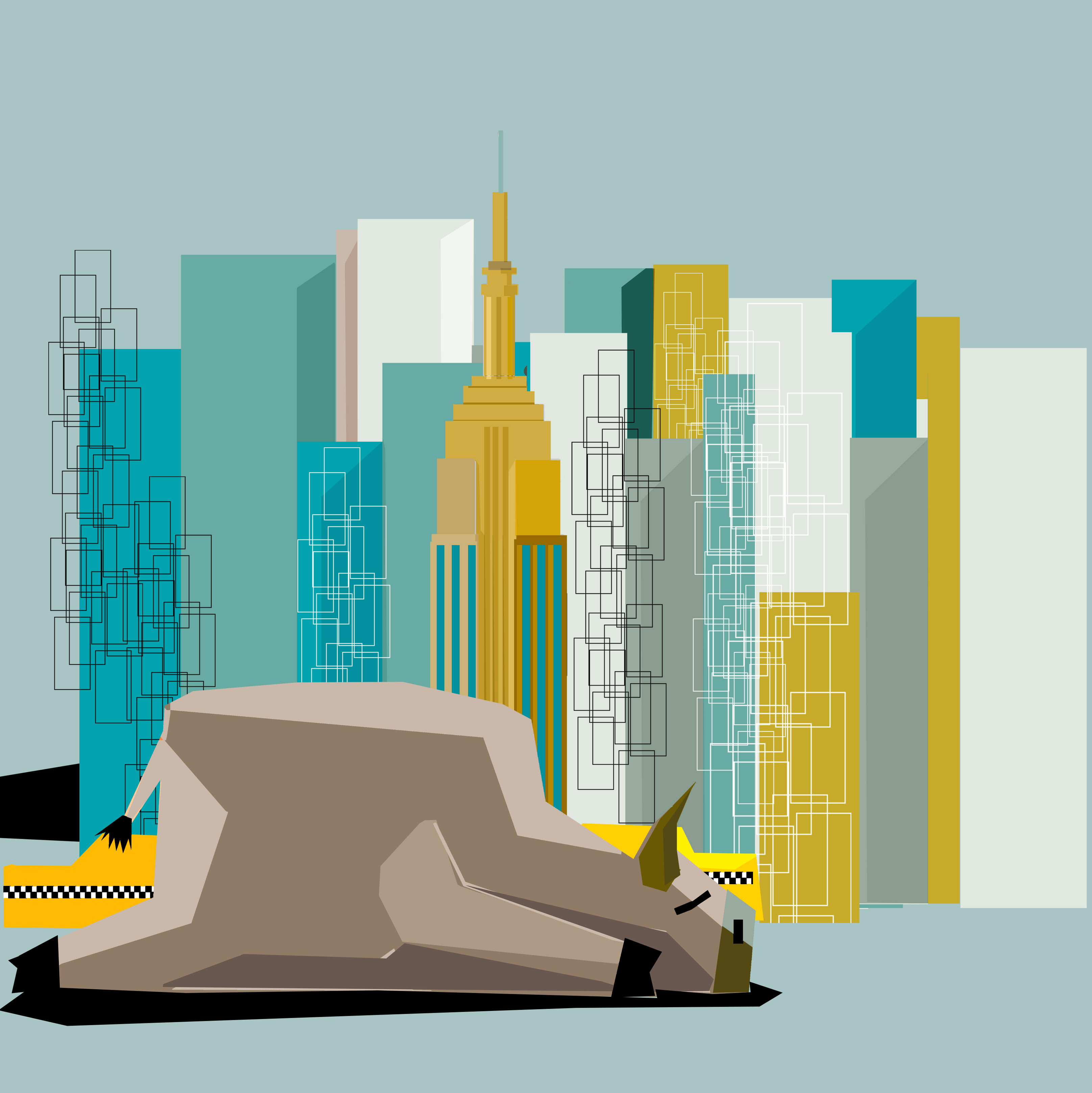 Ilustração de prédios da Nova York ao fundo, com touro símbolo do mercado acionário americano cabisbaixo em primeiro plano