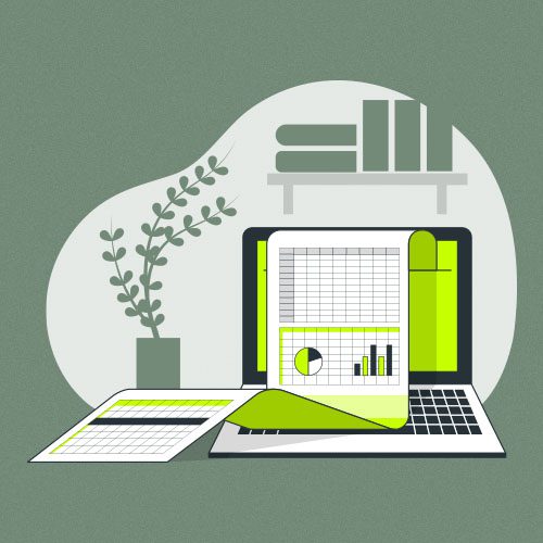 Ilustração de planilha em um computador de escritório