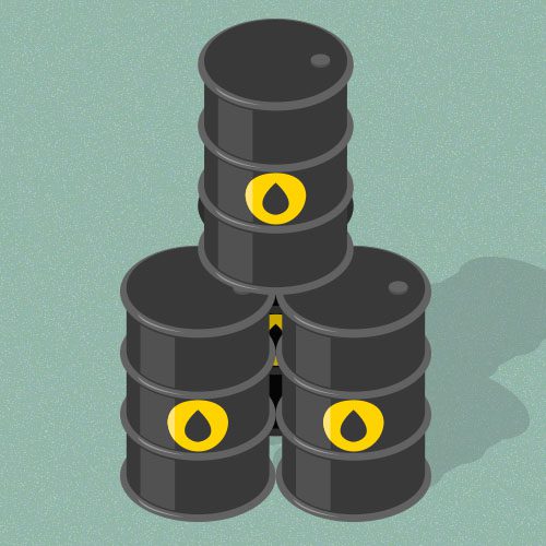 Ilustração mostra três barris de petróleo empilhados