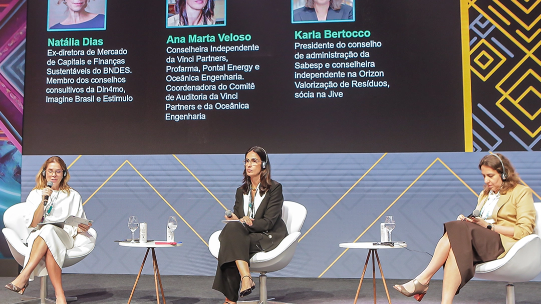 Natália Dias, ex-diretora do BNDES, Ana Marta Veloso, conselheira independente da Vinci Partners, e Karla Bertocco, presidente do Conselho de Administração da Sabesp